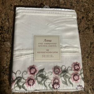 Anna White Kitchen Curtain with Pink Floral Embroidery